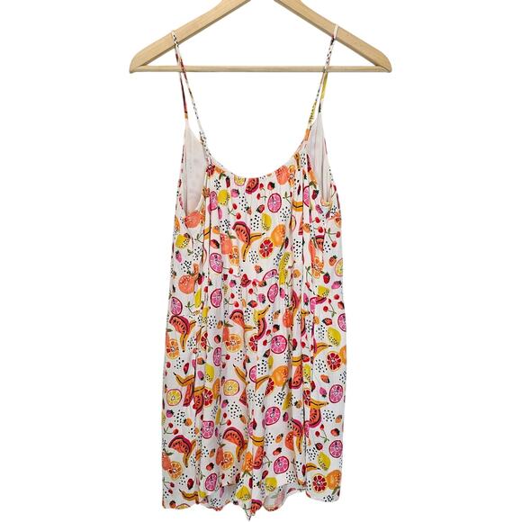 Loft Fruit Salad Pink Yellow Shorts Romper Pockets‎ Cherries Lemons Size Small - Picture 2 of 10